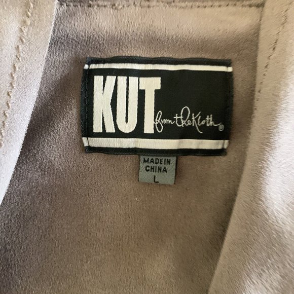 KUT from the Kloth Tayanita Faux Suede Drape Front Jacket size L Taupe - Picture 7 of 15